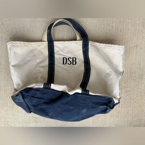 Vintage LL Bean Blue & White Canvas Boat & Tote Bag